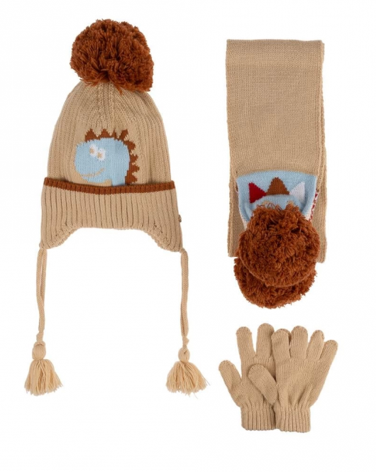 Kitti Bebe Erkek Atkı Bere Eldiven Takım (1-4 Yaş) K24160-11 Bej