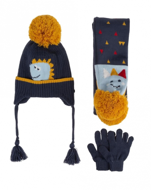 Kitti Bebe Erkek Atkı Bere Eldiven Takım (1-4 Yaş) K24160-11 Lacivert