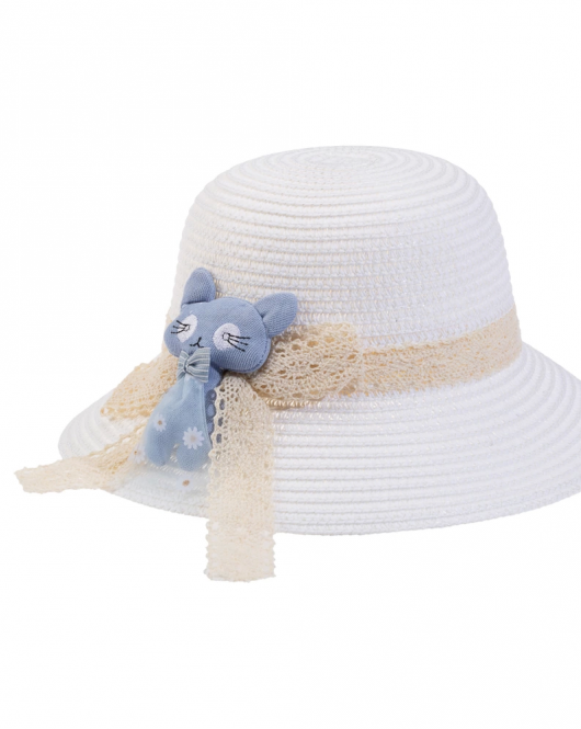 Kitti Bebe Hasır Şapka (2-6 Yaş) Y24700-01 Beyaz