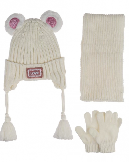 Kitti Bebe Kız Atkı Bere Eldiven Takım (1-4 Yaş) K24160-01 Krem