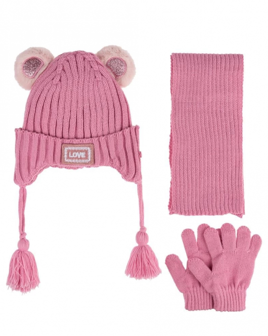 Kitti Bebe Kız Atkı Bere Eldiven Takım (1-4 Yaş) K24160-01 Pembe