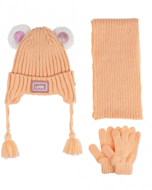 Kitti Bebe Kız Atkı Bere Eldiven Takım (1-4 Yaş) K24160-01 Şeftali