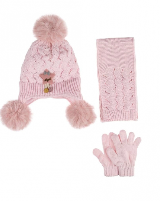 Kitti Bebe Kız Atkı Bere Eldiven Takım (1-4 Yaş) K24160-02 Açık Pembe