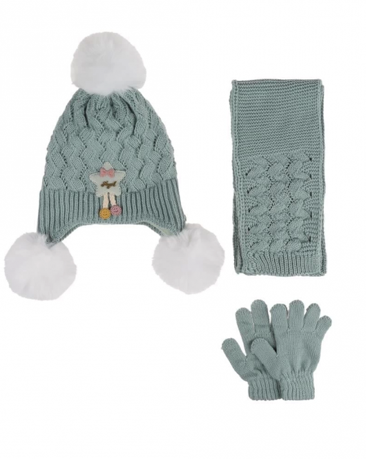 Kitti Bebe Kız Atkı Bere Eldiven Takım (1-4 Yaş) K24160-02 Mint