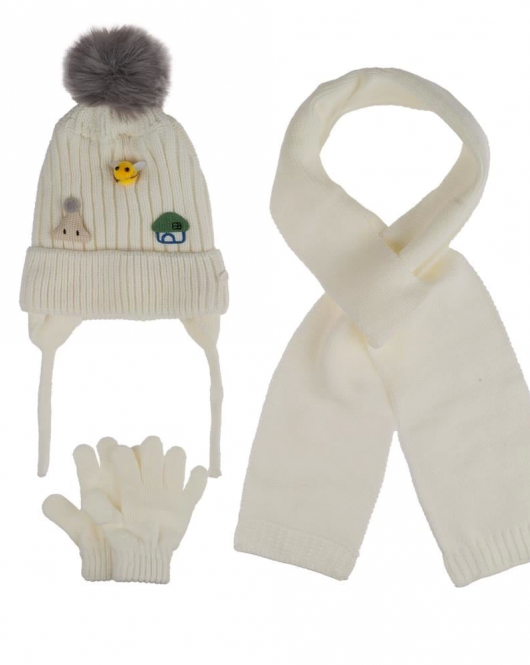 Kitti Bebe Kız Atkı Bere Eldiven Takım (1-4 Yaş) K24160-03 Krem