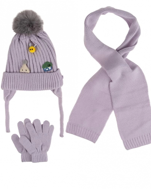 Kitti Bebe Kız Atkı Bere Eldiven Takım (1-4 Yaş) K24160-03 Lila