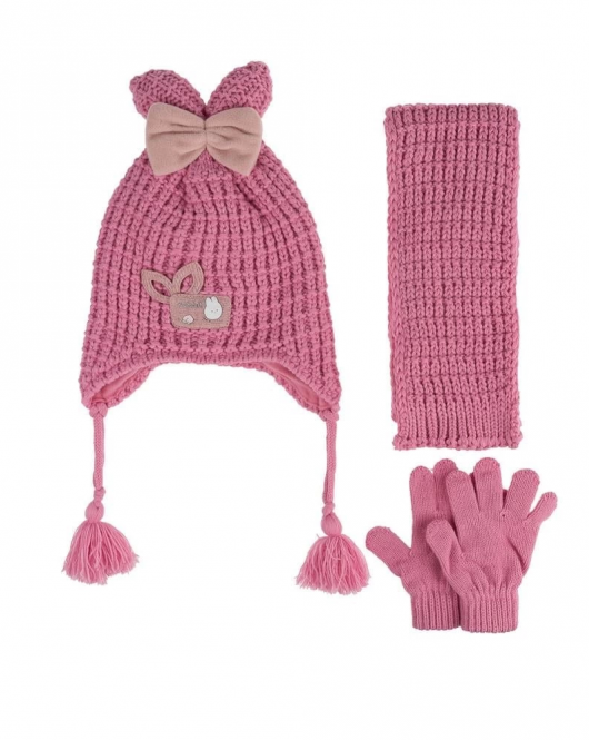 Kitti Bebe Kız Atkı Bere Eldiven Takım (1-4 Yaş) K24160-04 Pembe