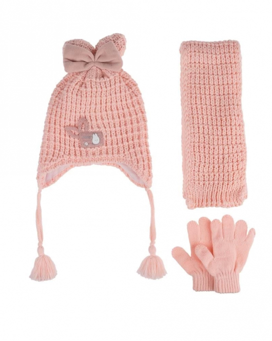 Kitti Bebe Kız Atkı Bere Eldiven Takım (1-4 Yaş) K24160-04 Soft Pembe