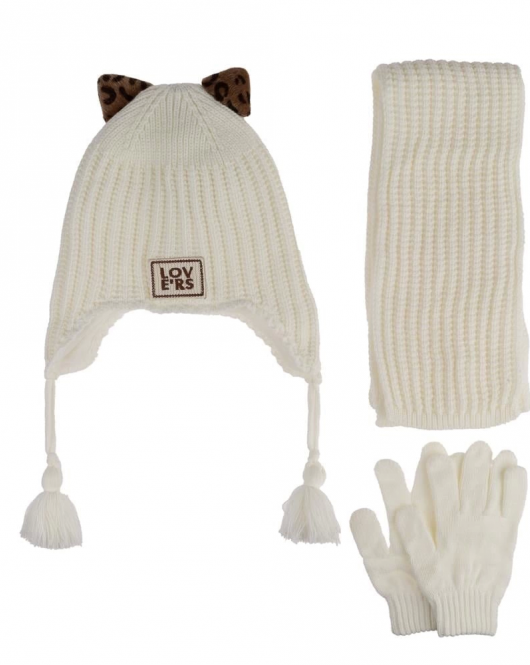 Kitti Çocuk Kız Atkı Bere Eldiven Takım (4-8 Yaş) K24170-02 Krem