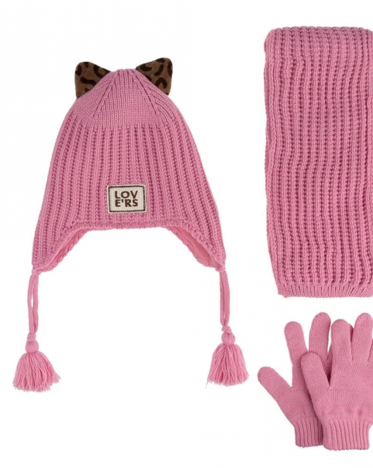 Kitti Çocuk Kız Atkı Bere Eldiven Takım (4-8 Yaş) K24170-02 Pembe