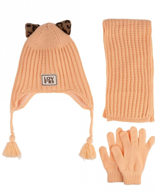 Kitti Çocuk Kız Atkı Bere Eldiven Takım (4-8 Yaş) K24170-02 Şeftali
