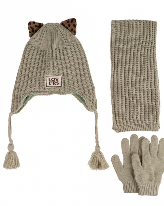 Kitti Çocuk Kız Atkı Bere Eldiven Takım (4-8 Yaş) K24170-02 Taş
