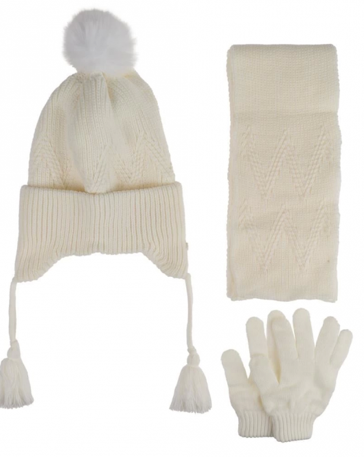 Kitti Çocuk Kız Atkı Bere Eldiven Takım (4-8 Yaş) K24170-03 Krem