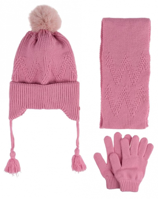 Kitti Çocuk Kız Atkı Bere Eldiven Takım (4-8 Yaş) K24170-03 Pembe