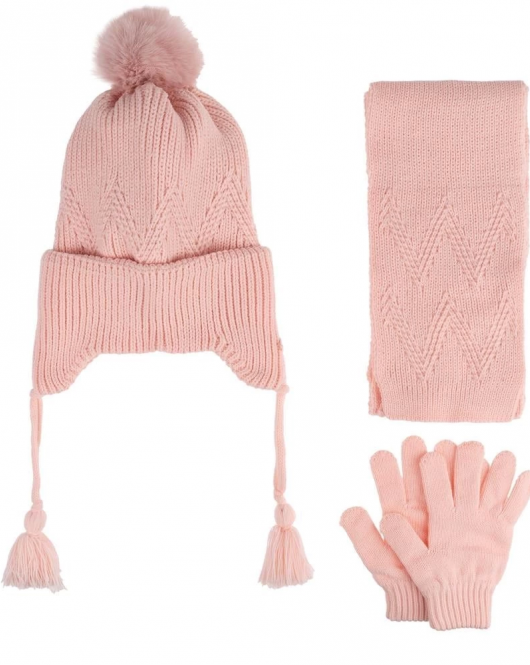 Kitti Çocuk Kız Atkı Bere Eldiven Takım (4-8 Yaş) K24170-03 Soft Pembe