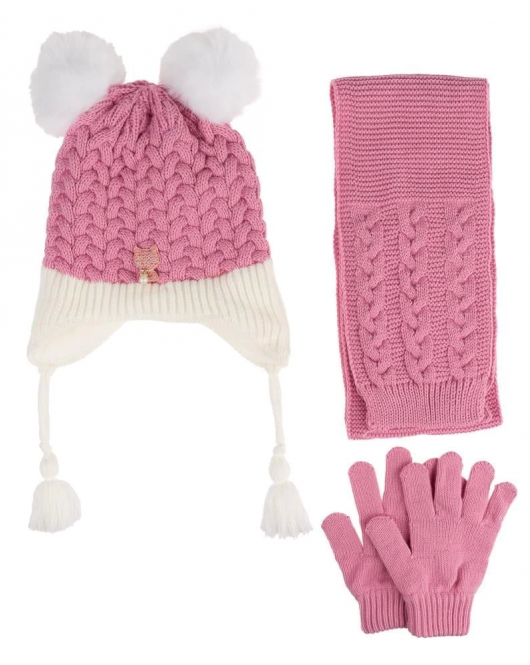 Kitti Çocuk Kız Atkı Bere Eldiven Takım (4-8 Yaş) K24170-06 Pembe