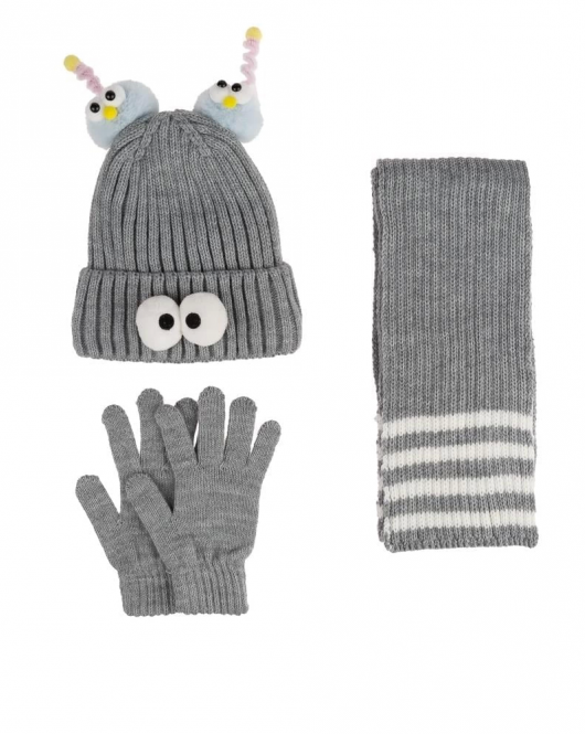 Kitti Çocuk Kız Atkı Bere Eldiven Takım (4-8 Yaş) K24170-09 Açık Gri