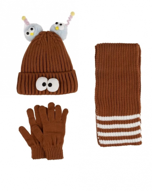 Kitti Çocuk Kız Atkı Bere Eldiven Takım (4-8 Yaş) K24170-09 Kahverengi