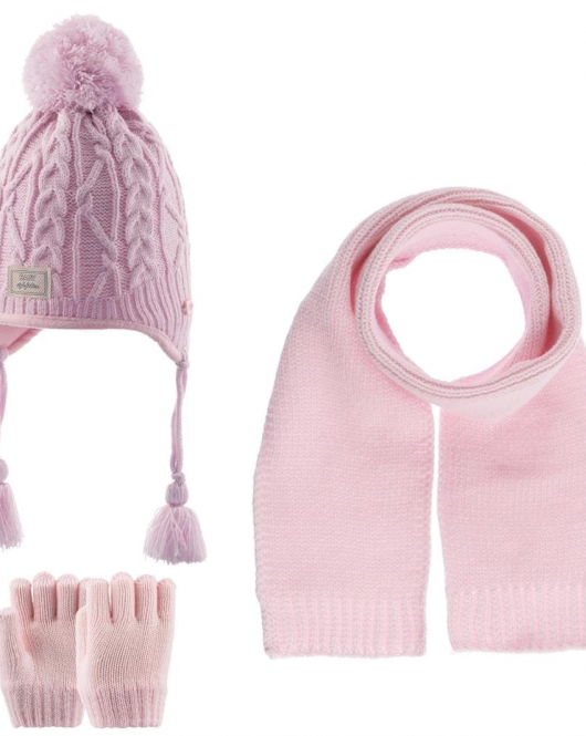 Kitti Kız Atkı Bere Eldiven Takım (1-4 Yaş) K23160-04 Açık Pembe
