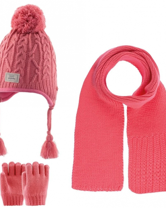 Kitti Kız Atkı Bere Eldiven Takım (1-4 Yaş) K23160-04 Koyu Pembe