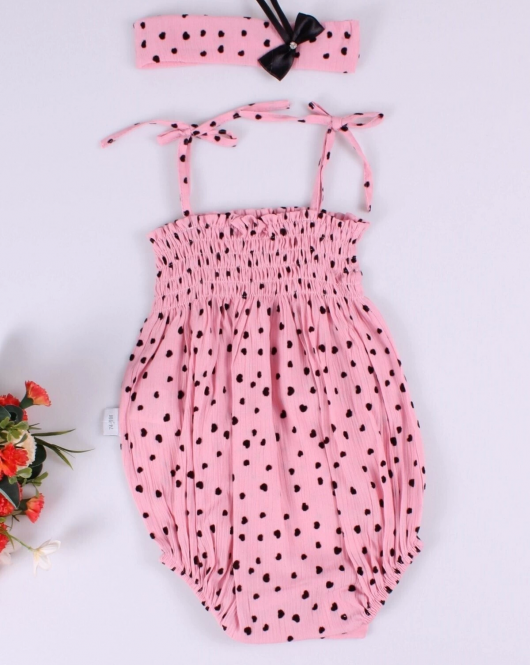 Kız Bebek Pembe Puantiyeli Askılı Body
