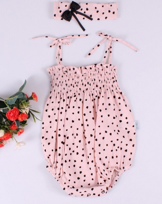Kız Bebek Pembe Puantiyeli Büzgülü Askılı Body