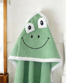 Kurbağa Nakışlı Unisex Şapka Ve Keseli Bebek Banyo Havlusu
