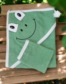 Kurbağa Nakışlı Unisex Şapka Ve Keseli Bebek Banyo Havlusu