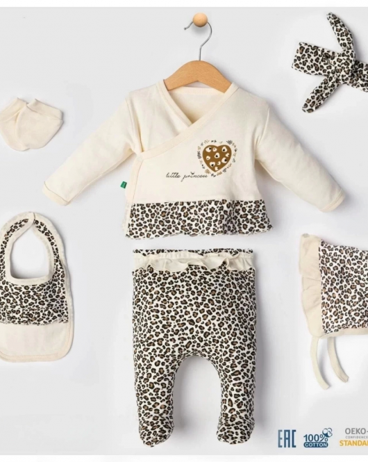 Leopar Desen 6lı Hastane Çıkışı Seti Kahverengi