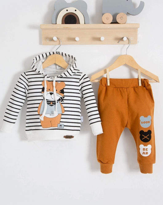 Look Bear 2'li Kapişonlu Erkek Bebek Takım