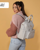M&Y Kitty Deri Anne Bebek Bakım Sırt Çantası 7271 Gri