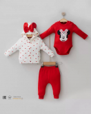 Yenidoğan Mickey Desenli 8'li Kız Bebek Hastane Çıkışı Kırmızı