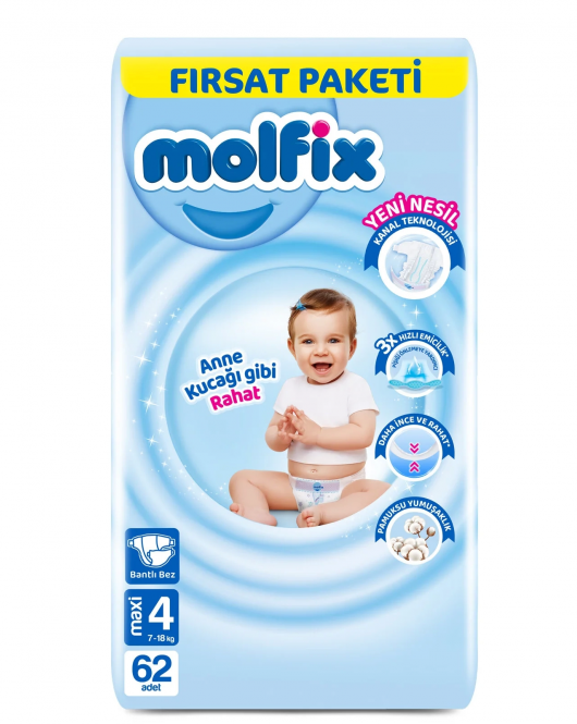 Molfix Bebek Bezi Fırsat Paketi 4 Beden 7-14 Kg 62 Adet