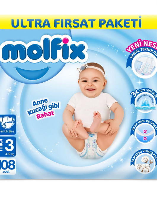 Molfix Bebek Bezi Ultra Fırsat Paketi 3 Beden 4-9 Kg 108 Adet