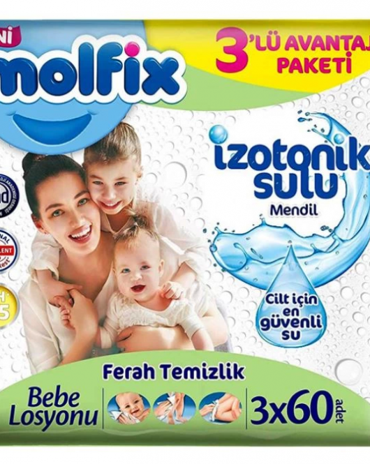 Molfix İzotonik Sulu Ferah Temizlik Islak Havlu Mendil 3'Lü 180 Yaprak