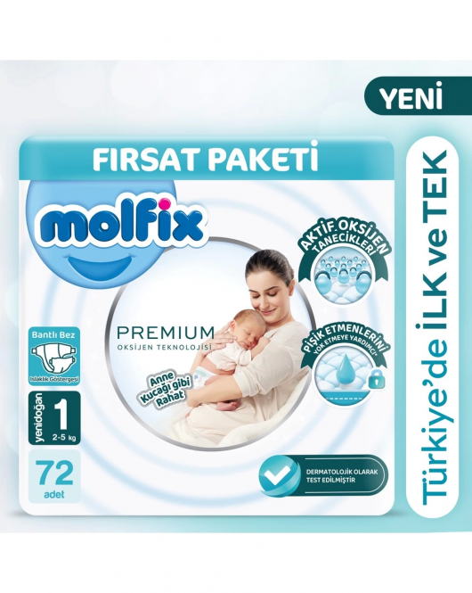 Molfix Premium Bebek Bezi Fırsat Paketi 1 Beden 2-5 Kg 72 Adet