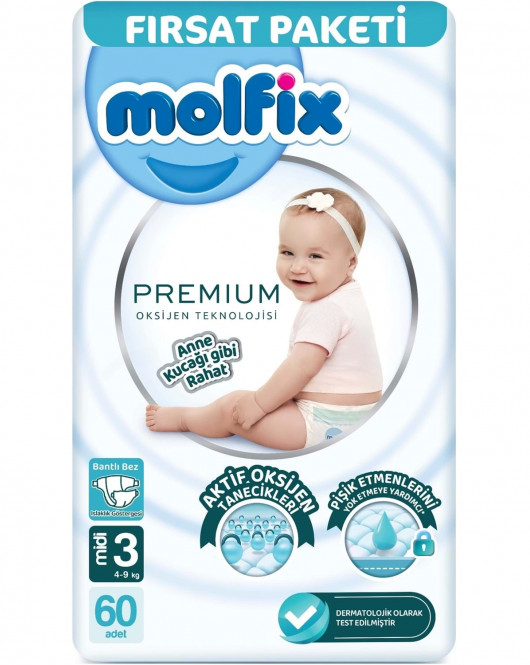 Molfix Premium Bebek Bezi Fırsat Paketi 3 Beden 4-9 Kg 60 Adet