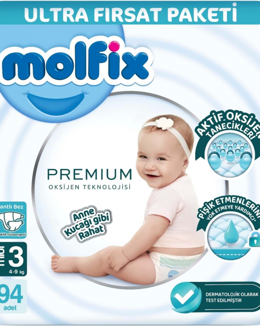 Molfix Premium Bebek Bezi Ultra Fırsat Paketi 3 Beden 4-9 Kg 94 Adet
