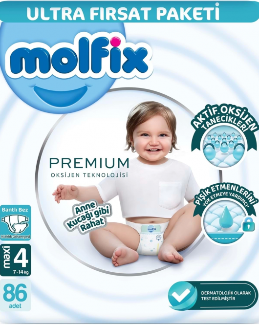 Molfix Premium Bebek Bezi Ultra Fırsat Paketi 4 Beden 7-14 Kg 86 Adet