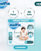 Molfix Premium Bebek Bezi Ultra Fırsat Paketi 5 Beden 11-18 Kg 66 Adet
