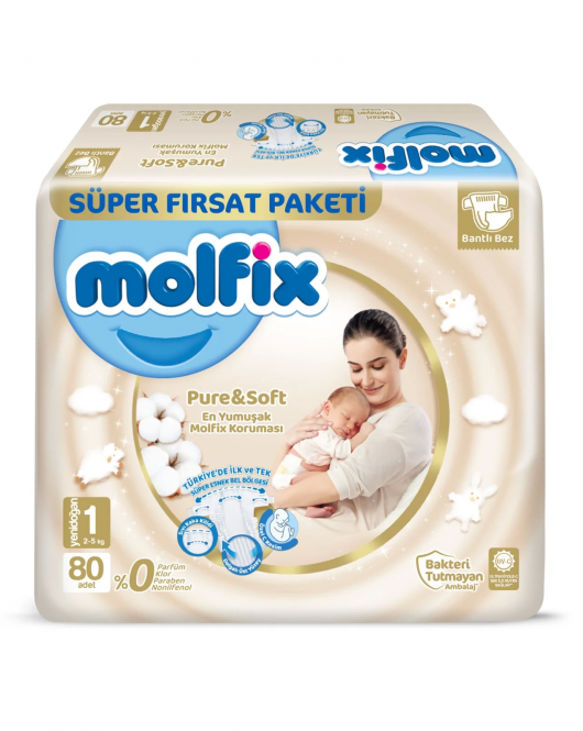 Molfix Pure&Soft Bebek Bezi Süper Fırsat Paketi 1 Beden 2-5 Kg 80 Adet