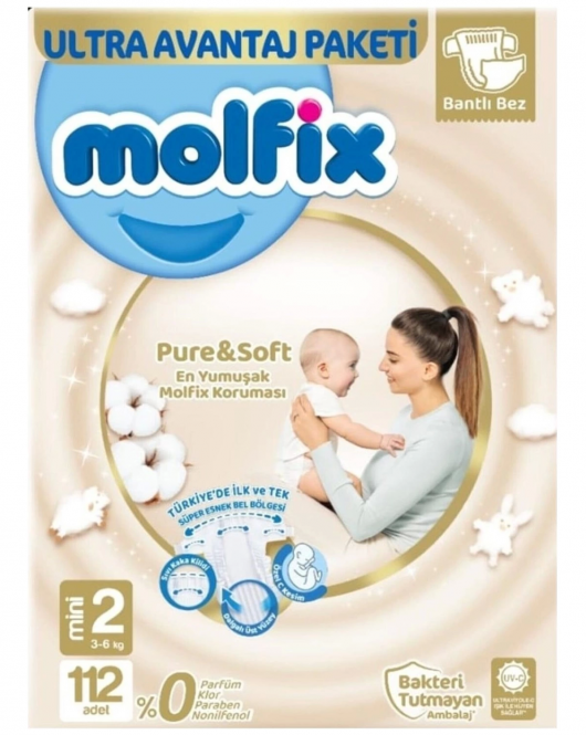 Molfix Pure&Soft Bebek Bezi Ultra Avantaj Paketi 2 Beden 3-6 Kg 112 Adet