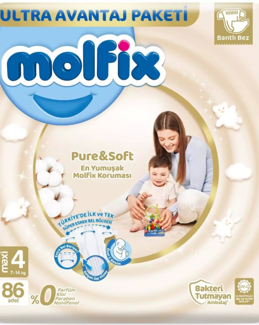 Molfix Pure&Soft Bebek Bezi Ultra Avantaj Paketi 4 Beden 7-14 Kg 86 Adet