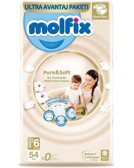 Molfix Pure&Soft Bebek Bezi Ultra Avantaj Paketi 6 Beden 15+ Kg 54 Adet