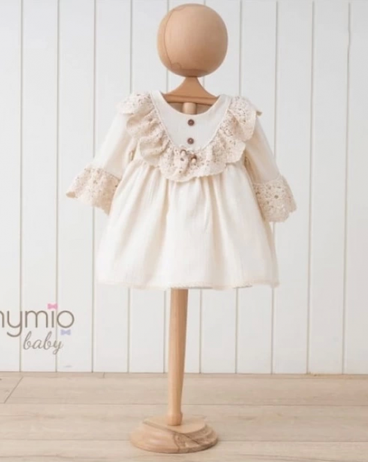 Mymio 3948 Boncuklu Naturel Kız Elbise Gül Kurusu
