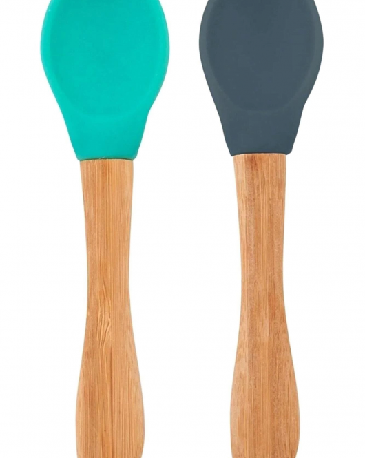 OiOi Bambu Saplı Silikon Mama Kaşığı 2li Aqua Green / Deep Blue