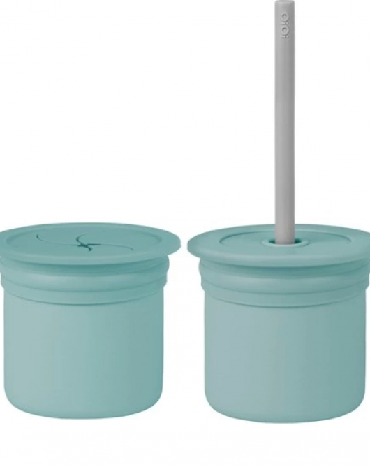 Oioi Ham+hüp Pipetli Silikon Bardak Seti Aqua Green / Powder Grey