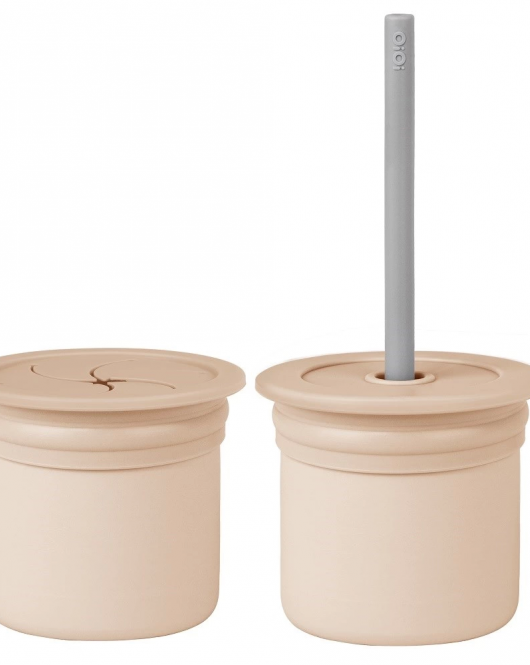 OiOi Ham+Hüp Pipetli Silikon Bardak Seti Bubble Beige / Powder Grey