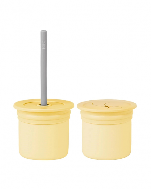 OiOi Ham+Hüp Pipetli Silikon Bardak Seti Mellow Yellow / Powder Grey