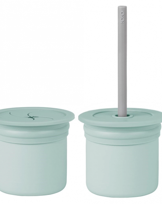 OiOi Ham+Hüp Pipetli Silikon Bardak Seti River Green / Powder Grey